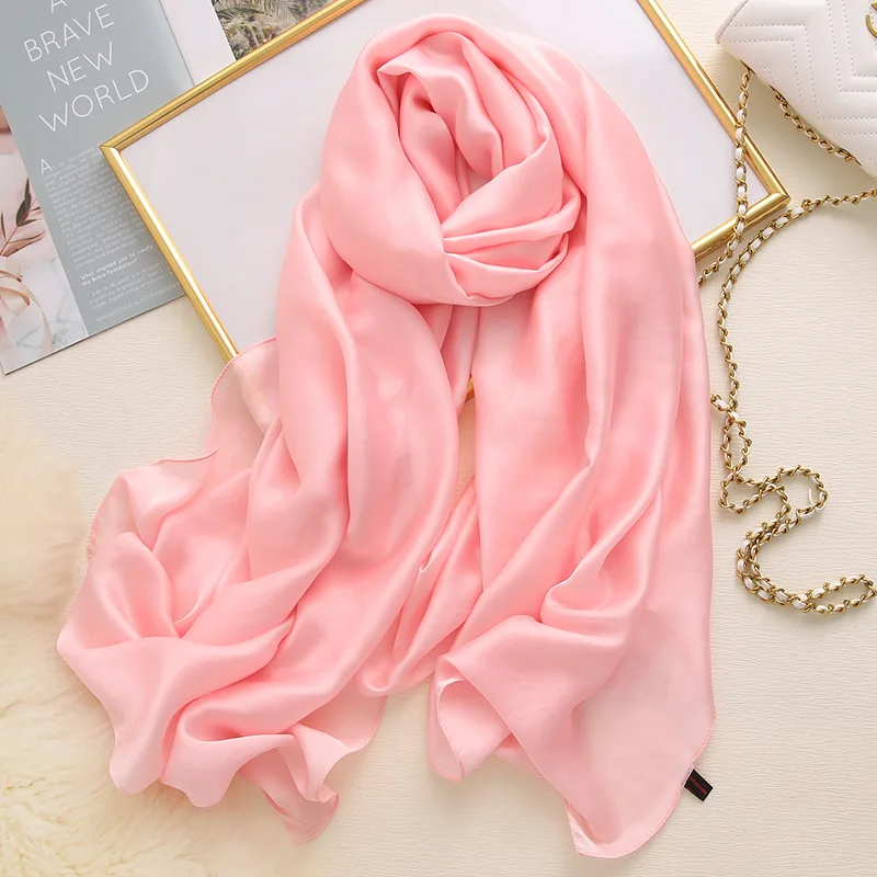 

Women Silk Scarves 2021 Luxury Solid Foulard Hijab Pashmina Shawls Wraps Lady Winter Scarves Long Bufanda thin