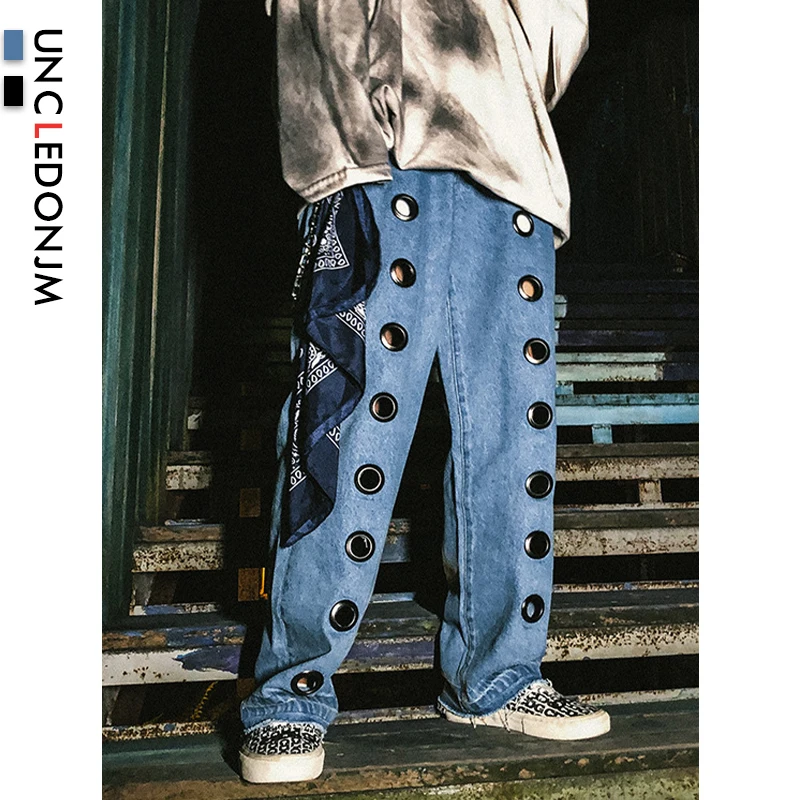 UNCLEDONJM отверстие поврежденные Для мужчин джинсовые штаны в стиле хип хоп джинсы
