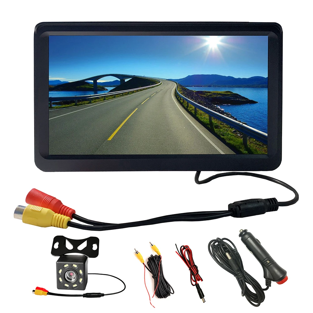 7 Inch Car Monitor TFT LCD Digital 1024*600 16:9 Screen with Reverse Rear View Camera for Parking Rear View Display