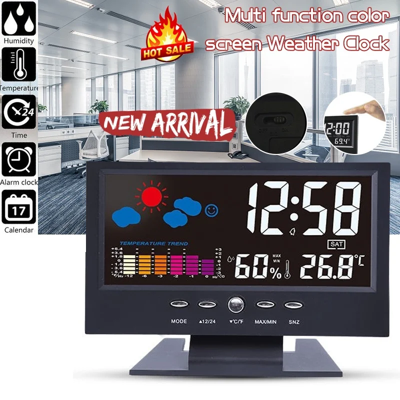 

Voice Control Digital Thermometer Hygrometer Calendar Weather Station Desk Alarm Clock Indoor Temperature Humidity Monitor Meter