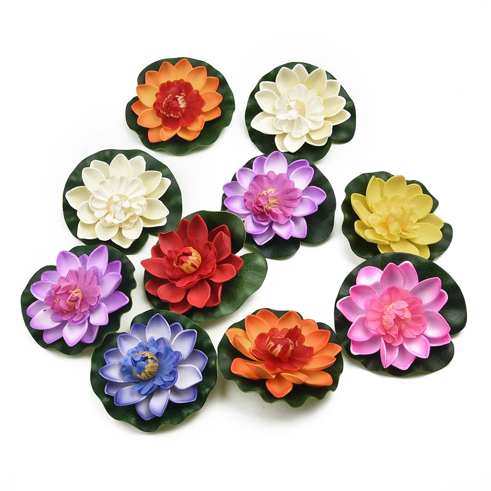 

10Pcs Artificial Lotus Floating Water Lily Leaf Fake Flower Micro Landscape Pond Garden Fake Plants Decor Wedding Decoration