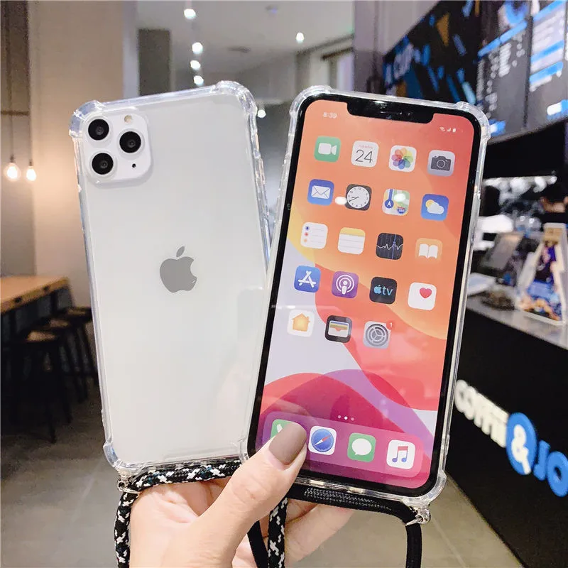 Прозрачный чехол для телефона Moskado с ремешком и цепочкой iPhone 11 Pro XS Max XR X 7 8 6 6s Plus 5