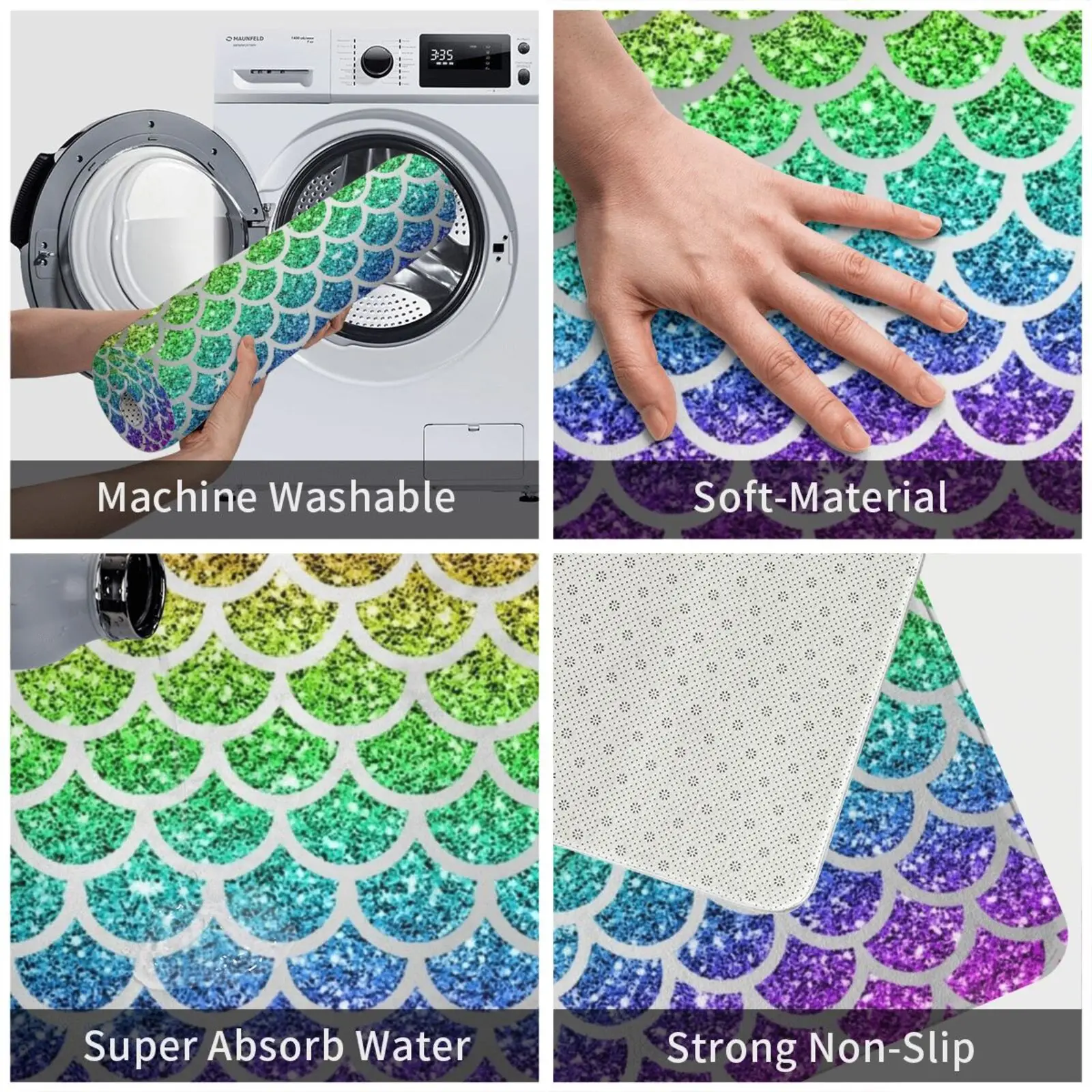 Блестящие радужные блестящие чешуи русалки коврик подушка мягкая Нескользящая