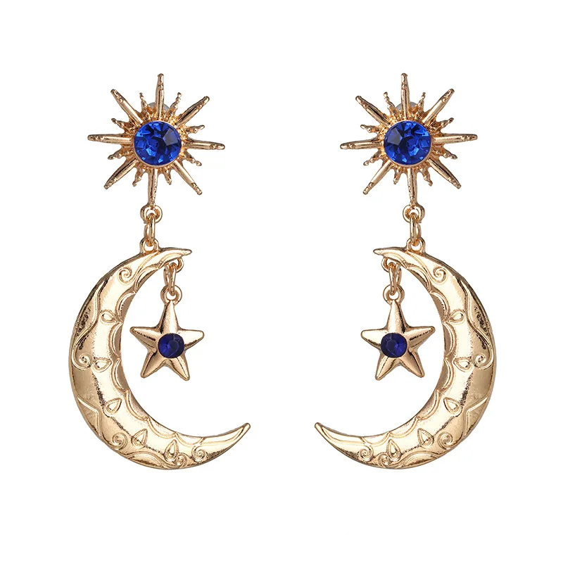 

Fashion Star Moon Drop Earrings For Women Ethic Boho Personality Dangle Earring Blue Crystal Gold Metal Pendant Vintage Jewelry