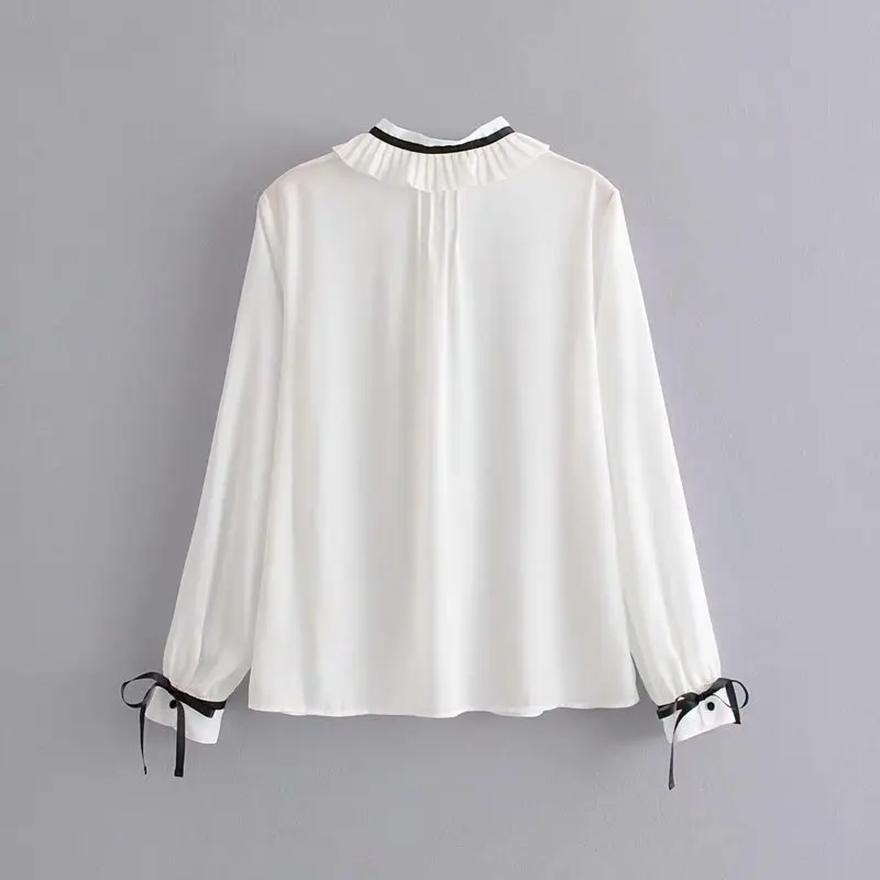 Женская Милая Черная Повседневная белая рубашка с бантом и оборками женская