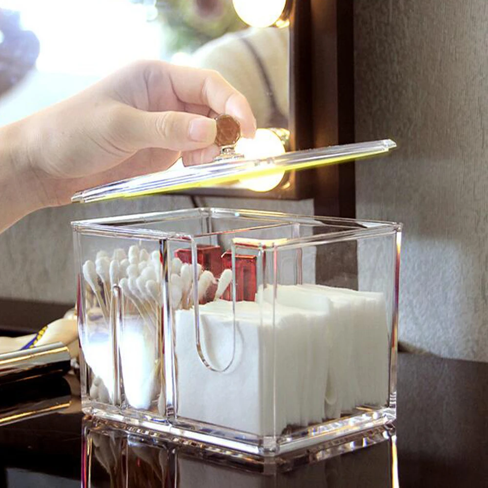 Портативный хлопковый контейнер для макияжа акриловый Ватный тампон органайзер