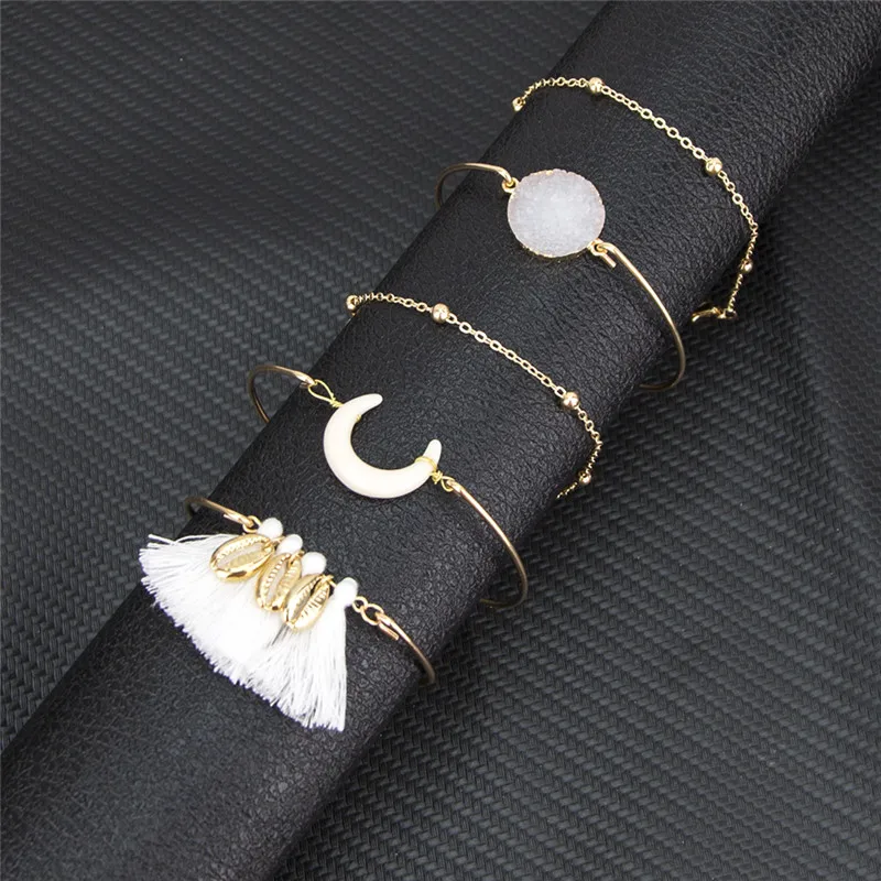 Модный богемный Shell Moon браслеты с кисточкой и Набор браслетов винтажная подвеска