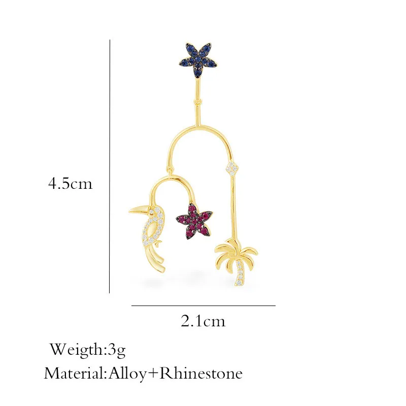 

Design Crystal Bird Clip Earrings For Women Gifts Lovely Korean Girls Rhinestone Star Drop Earring Jewelry Pendant