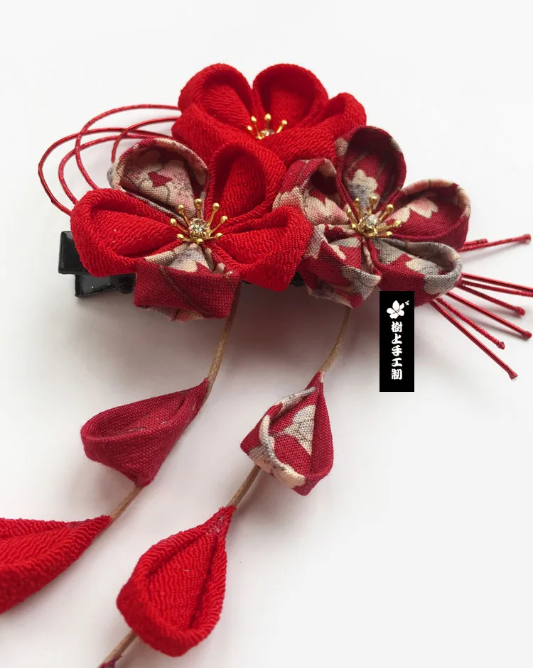 Japanese Style Handmade Hair Ornaments Sakura Tassel Red bride Headdress Costume Kimono Accessories Flower Hairpin Cosplay | Тематическая