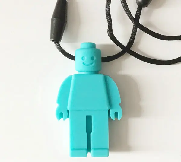 Lake blue Silicone Teether Robot Chew Necklace Food Grade Silicone Sensory Chewable Figurine Toy for Kids Baby Autism ADHD - Цвет: Lake blue