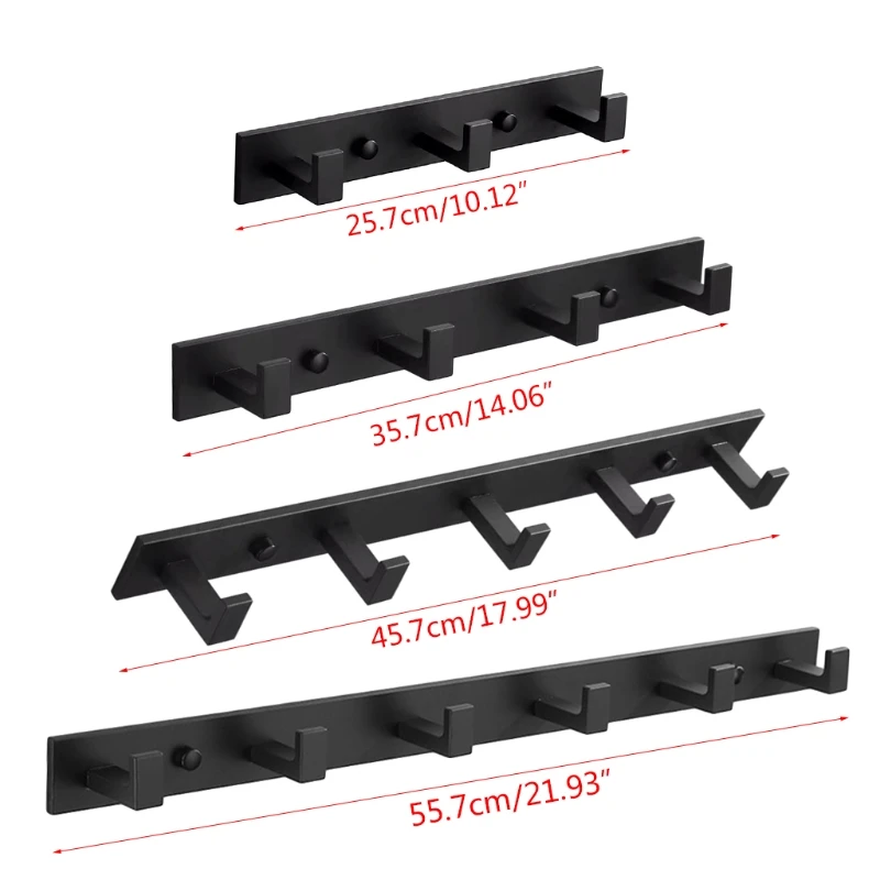 

4 Optional Size Aluminum Wall Mounted Robe Rack Kitchen Bathroom Hardware Clothes Hanger Towel Holder 3/4/5/6 Hooks