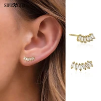 sipengjel fashion simple square crystal piercing earrings gold and silver color shiny zircon stud earrings for women jewelry