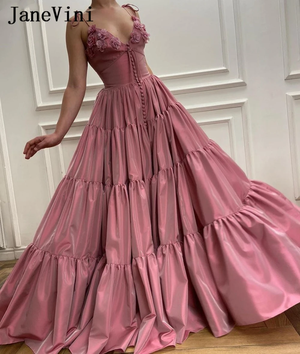 

Соблазнительное розовое вечернее платье jaevini в мусульманском стиле с румянами, ТРАПЕЦИЕВИДНОЕ ПЛАТЬЕ на тонких бретелях с 3D цветами, атласн...