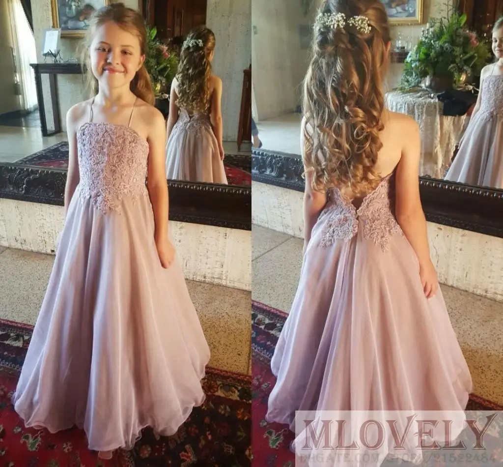 Simple Staps Dusty Pink Formal Dress Childrens Bridesmaid Dress Prom Brithday Party for 2 -14 Years