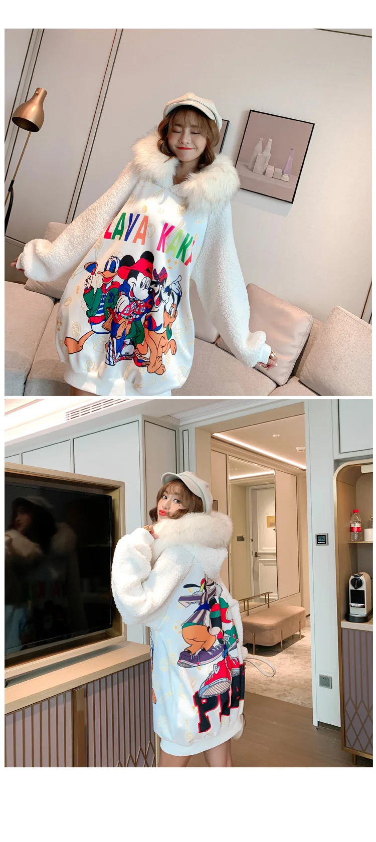 Winter lambswool dresses fashion fur collar women velvet hooded dresses