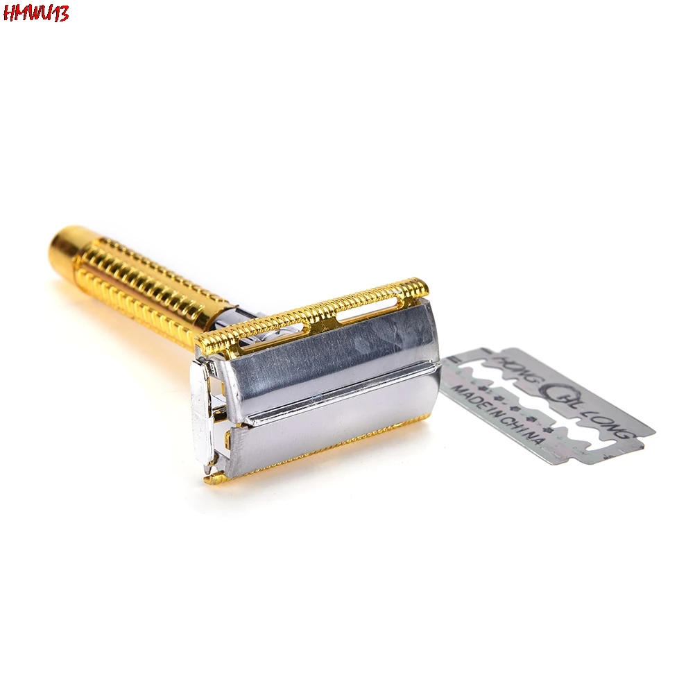 

1 SET NIEUWE Handleiding Baard Scheerapparaat Double Edge Blade Haar Scheermes Met Doos Zilver Kleur Mannen Kapper Rasoir NEW