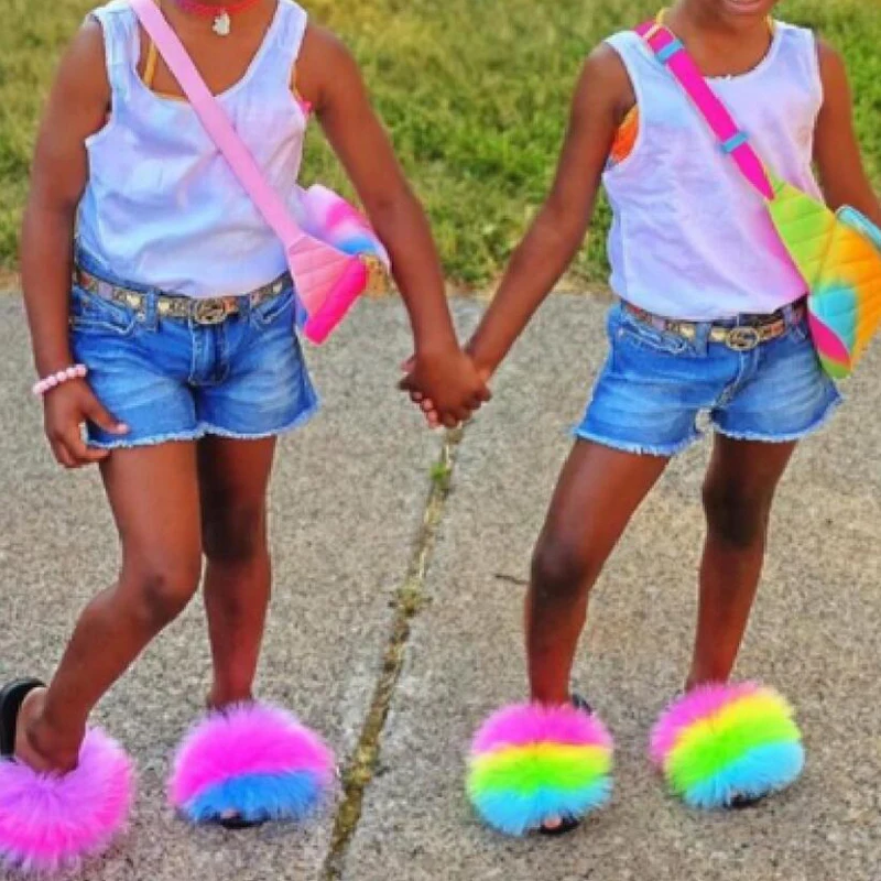 

Летние детские меховые тапочки, детская обувь, детские меховые сланцы, милая обувь для девочек, мягкие домашние тапочки на плоской подошве, ...