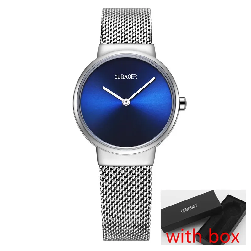Reloj pareja OUBAOER часы для пары Роскошные Кварцевые часы из нержавеющей стали для мужчин и женщин наручные часы для влюбленных часы relogio masculin подарок - Цвет: W silver blue008 box