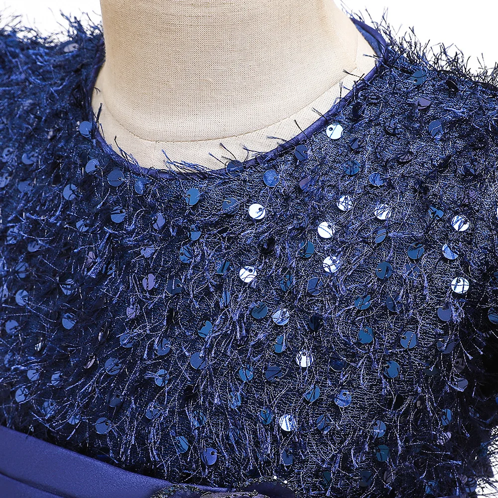 

Princess Flower Girl Dress Elegant Sequins Wedding Birthday Party Dresses For Girls Formal Short Sleeve Prom Dress LZ673