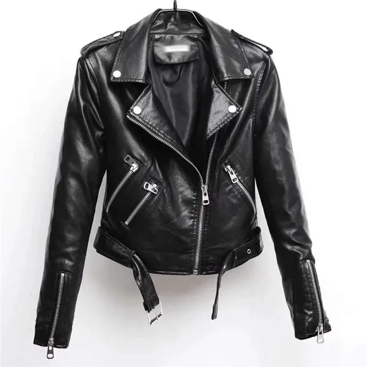 

2020 Faux Leather Jacket Women Long Sleeve Rivet Button Zipper Casual Jackets Female Short Biker Coat Pockets Chic Basic Outwear