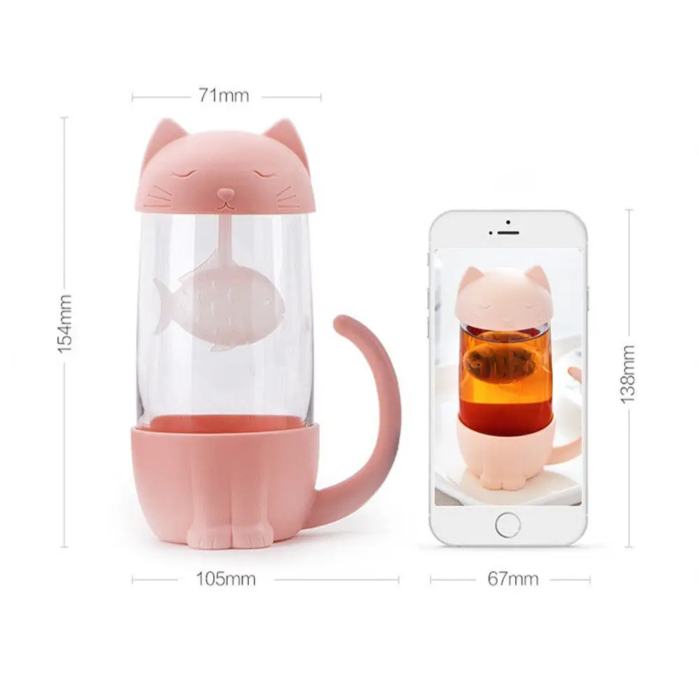 Мультяшный котенок кружка с фильтром стеклянные бутылки для воды чай не скользит