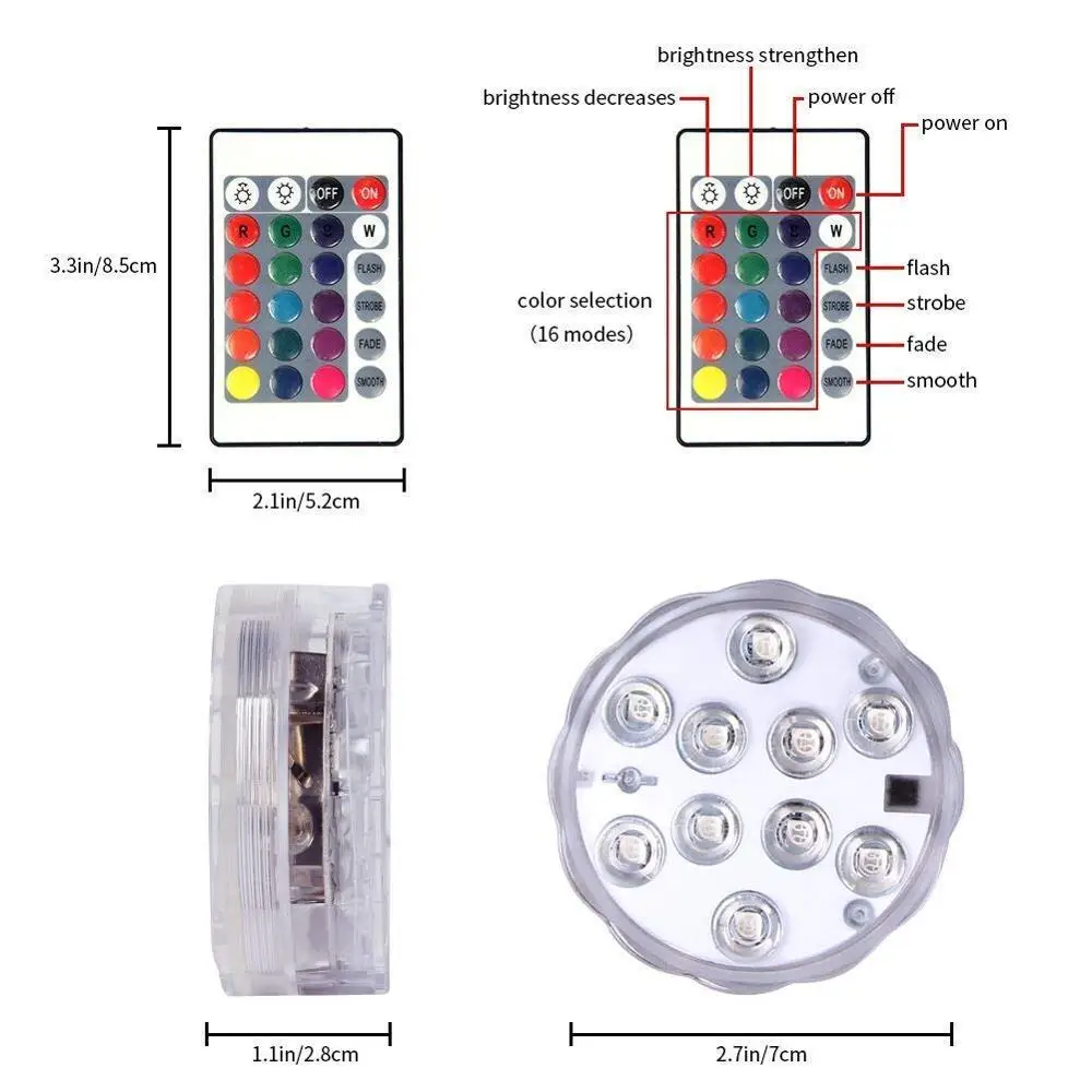 Погружной светодиодный светильник RGB с дистанционным управлением для подводного