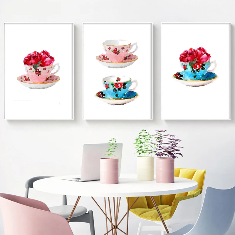 Настенная живопись на холсте винтажная чашка с пионами постеры и принты