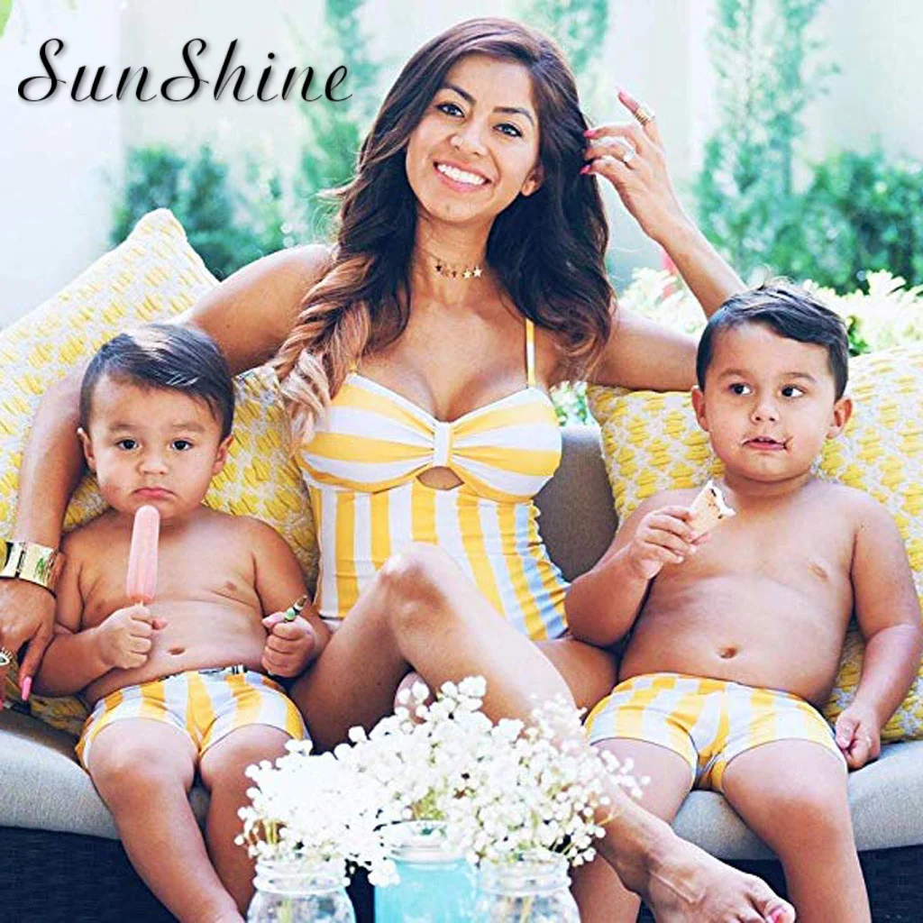 Семейный купальник для детей детский монокини мальчиков и девочек полосатый