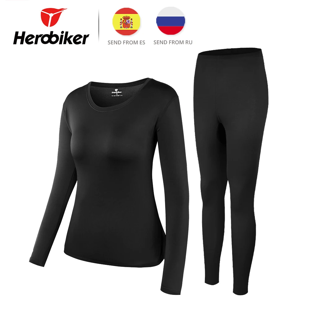 

Herobiker Women Fleece Lined Thermal Underwear Set Winter Elastic Motorcycle Skiing Warm Long Johns Shirts & Tops Bottom Suit