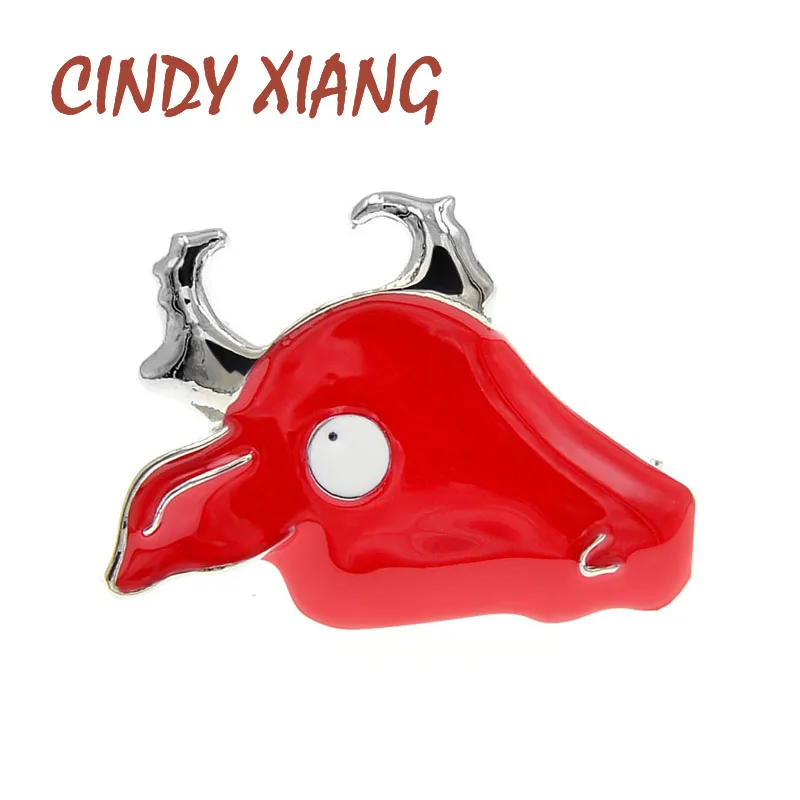 

CINDY XIANG Enamel Bull Head Brooch Red Color Animal Pin Women And Men Jewelry Unisex Brooches Cattle Cow Zodiac Accessories