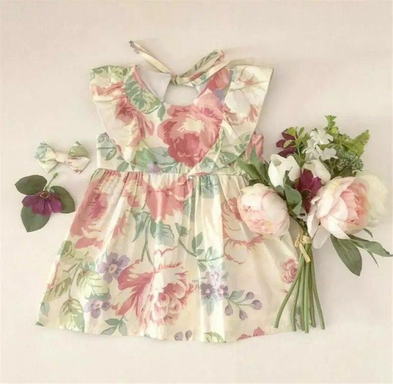 Летняя одежда для маленьких девочек Платье с рукавами оборками Праздничное