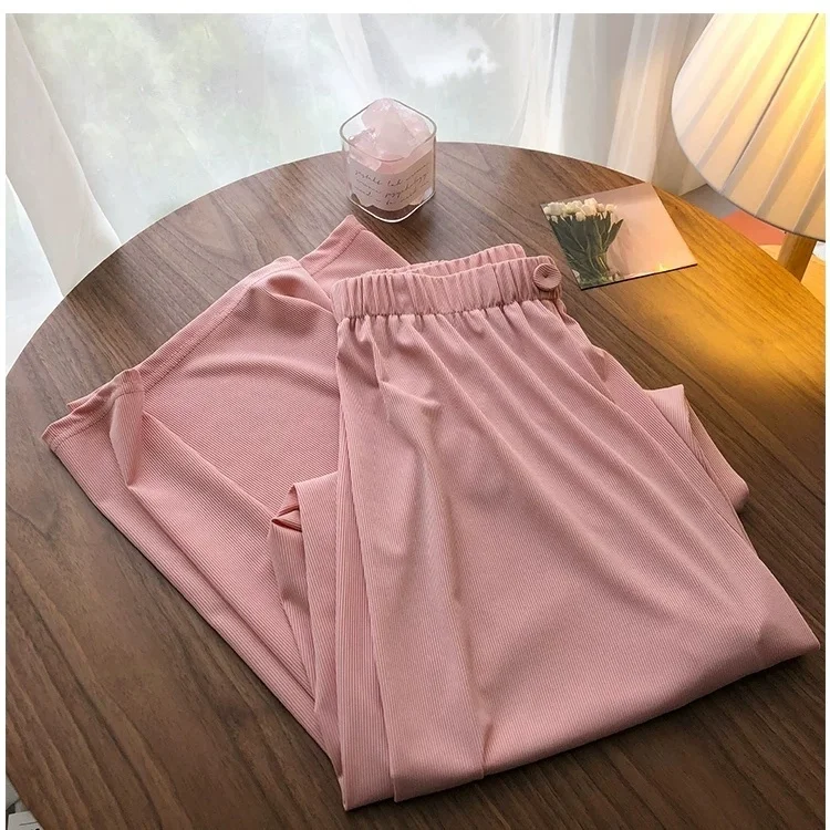 

Spring and summer ice silk wide leg pants for female students, Korean version, loose and slim, 7.9% casual drop, versatile