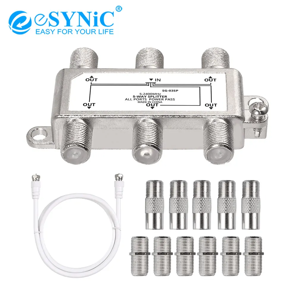 

eSYNiC High Quality 5 Way MoCA 5-2400MHz Coax Cable Splitter For Splite Aerial Cable TV Broadband Connection Compatible With NTL