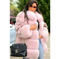 light pink real fox fur jacket medium length natural women genuine fox fur coat stand collar woman winter fur overcoat trendy