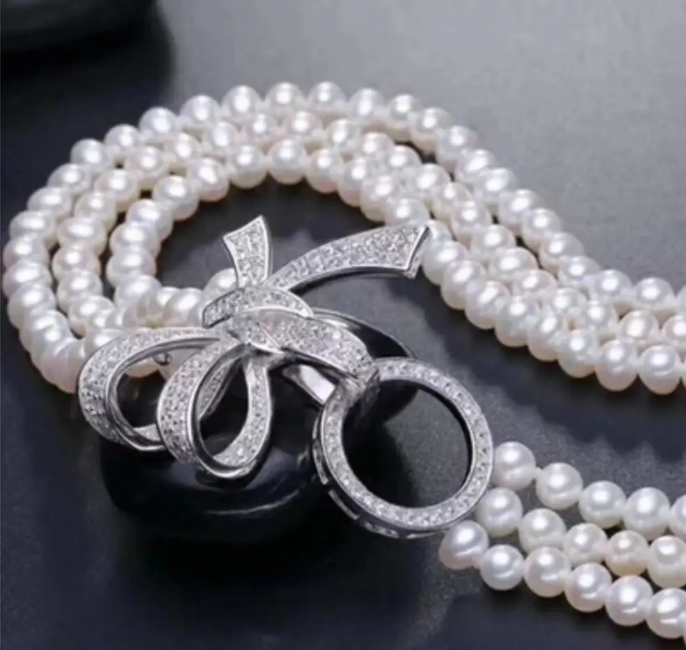 

Free Shipping 7-8mm natural south sea white pearl necklace 18" 925