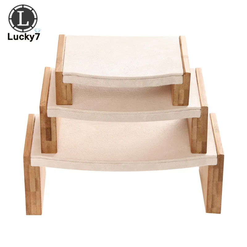 Natural Bamboo Wood Necklace Ring Jewelry Jade Counter Display Stool 3 Pieces Suit High &amp Low Cabinet Stand Rack | Украшения и