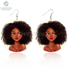 SOMESOOR напечатанные Черные милые девушки вьющиеся волосы африканская древесина Висячие серьги афро Artstic окрашенные деревянные висячие ювелирные изделия для женщин Подарки