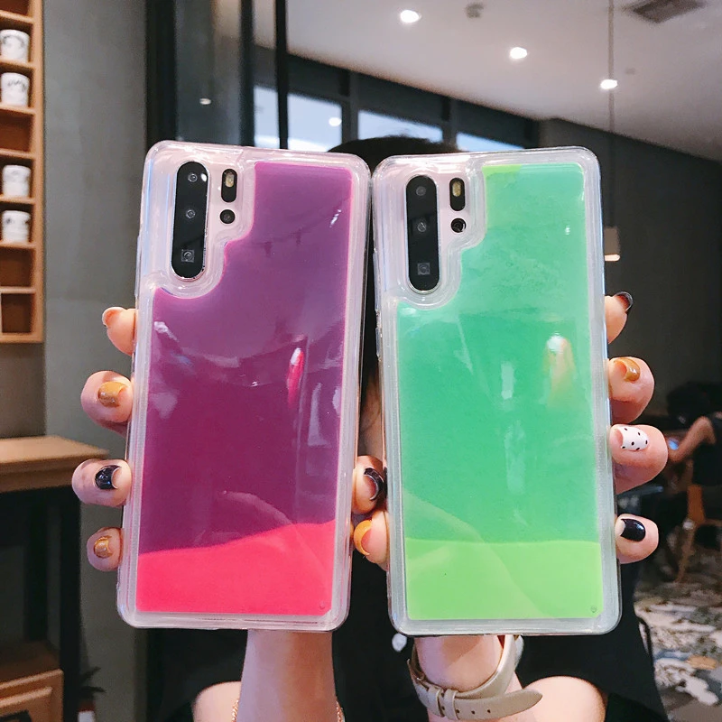 Светящийся неоновый песочный чехол для Huawei Honor 9 10 lite Nova 3 3i P Smart Plus 2019 P20 P30 Mate 20 Lite Pro