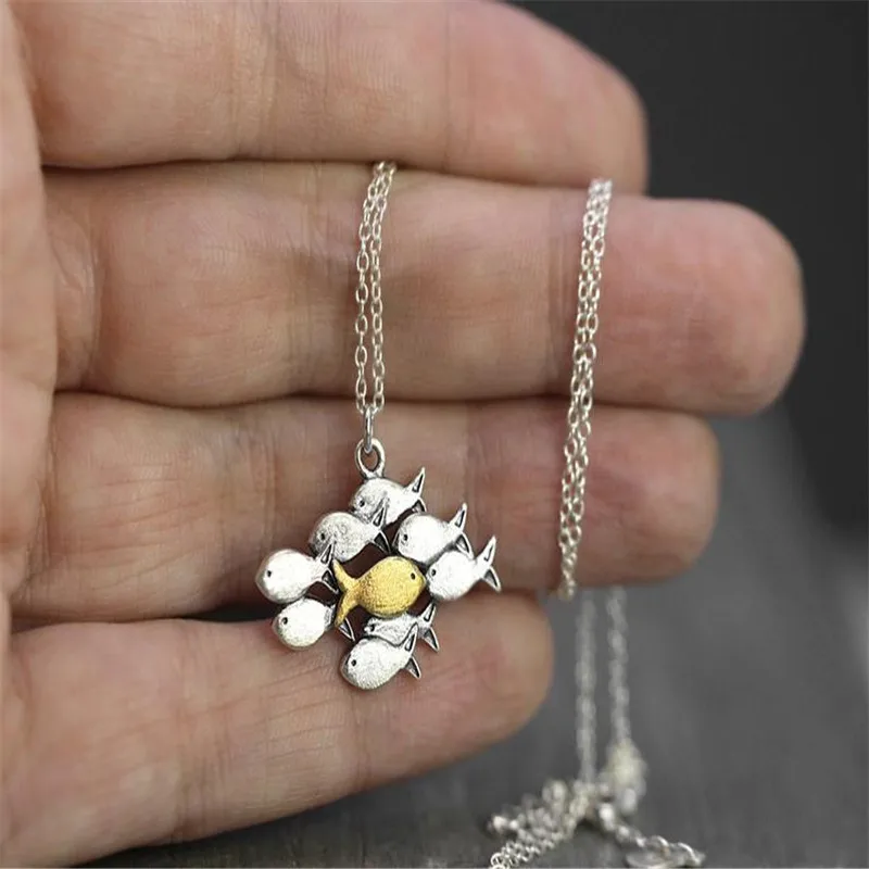 

Swimming Against the Current Fish Necklace School of Fish Jewelry for Women Sea Ocean Fish Nautical Fish Pendant Necklace #JK39