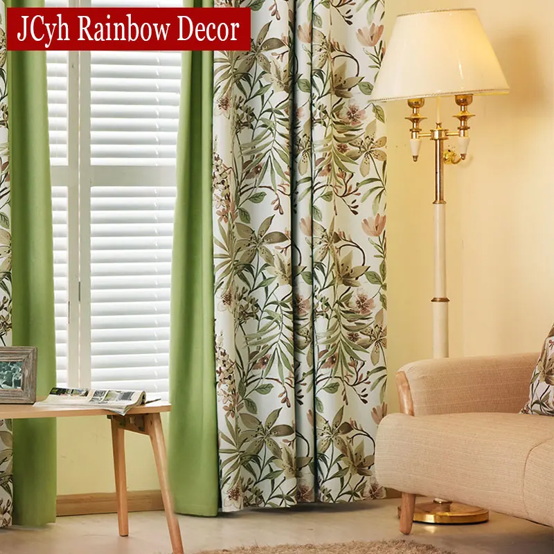 

American Style Pastoral Green Stitching Curtains For Living Room Windows Drapes Bedroom Curtains Treatments Shading 85% Blinds