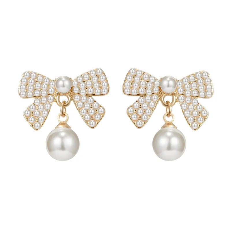 

Aivle Fashion Earrings Jewelry Sweet and Lovely Bow-Shaped Pearl S925 Silver Needle Drop Earrings for Women Ladies and Girls