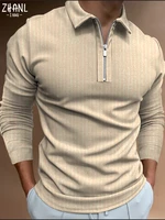 new men long sleeve polo shirt zipper design turn down collar pure color polo autumn clothing streetwear casual fashion men tops
