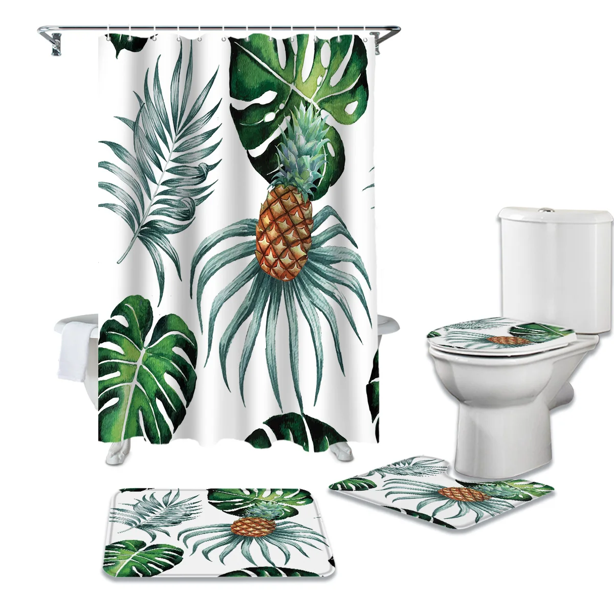 Летние тропические листья ананас прочная водонепроницаемая душевая занавеска