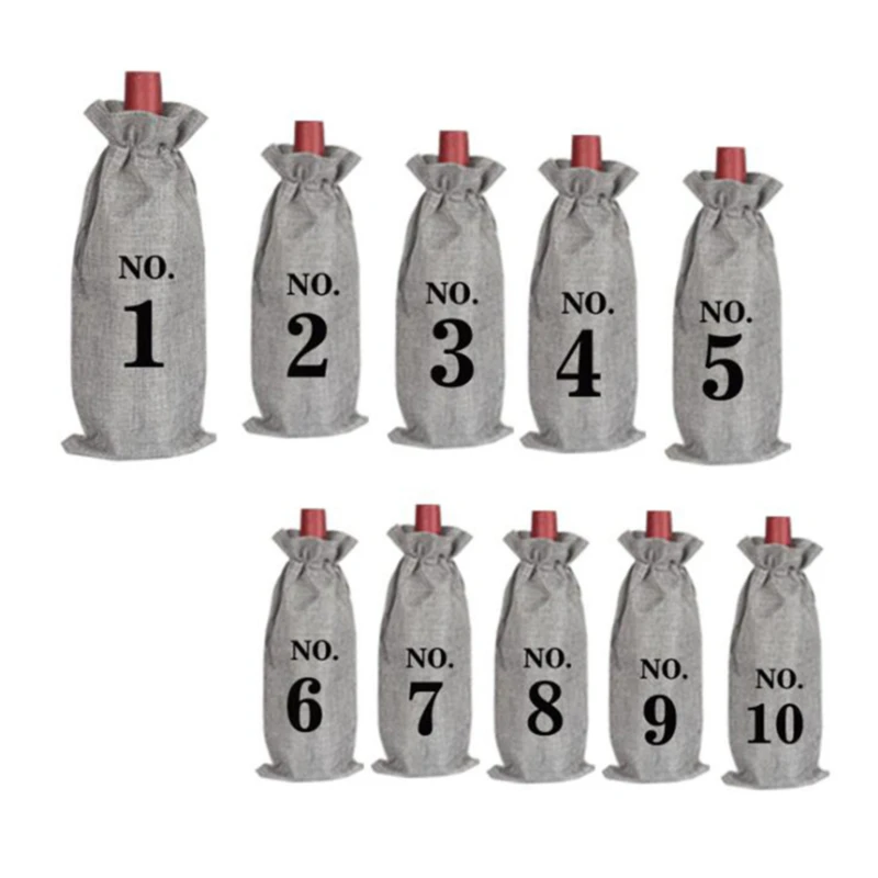 

10pcs Jute Wine Bags With Drawstring Numbered Wine Bottle Gift Bags Blind Wine Cover Tasting