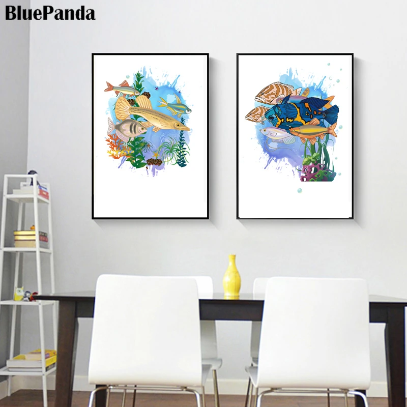 Синего цвета в стиле граффити плакатов и печатает фотографии Minimlist Wall Art