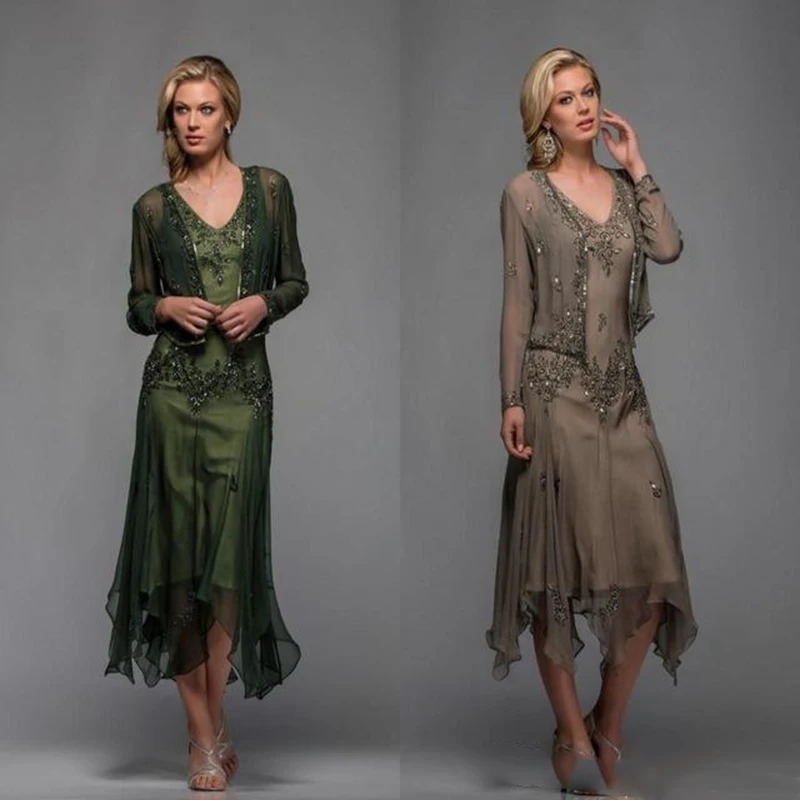 

2019 бисером Moother невесты платье с жакетом дешевые размера плюс, шифоновые двусоставные торжественное платье для мамы и дочки, одежда с длинны...