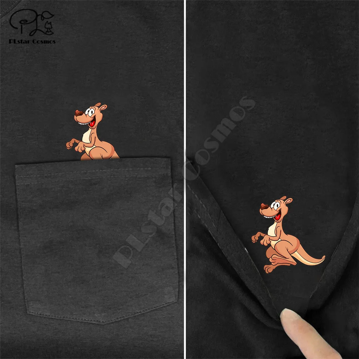 

PLstar Cosmos T Shirt Fashion Brand summer pocket kangaroo printed t-shirt men for women shirts Hip hop tops funny cotton tees