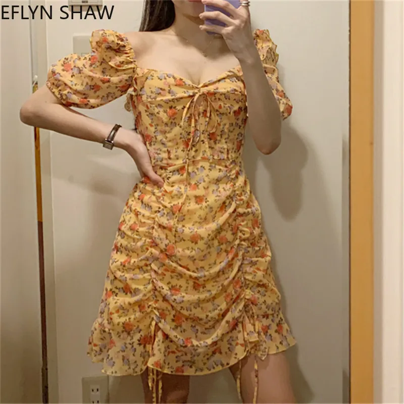 Женское шифоновое мини платье с коротким рукавом повседневное желтое