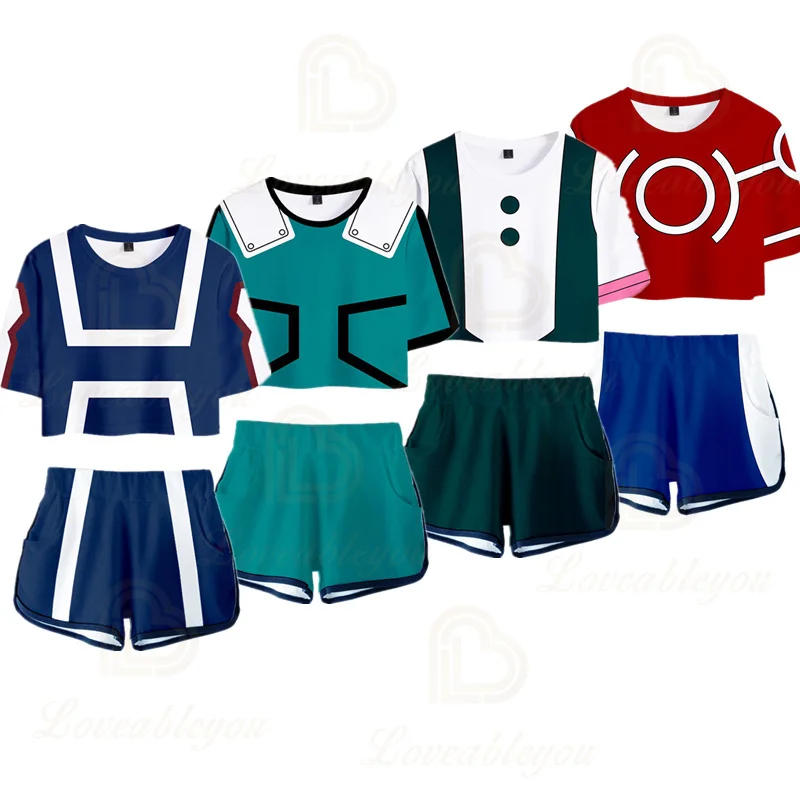 

Cosplay Shirt Shorts Suits Women's Sets Sexy Exposed Crop Top T Shirt Tees Outfit Girls Costume
