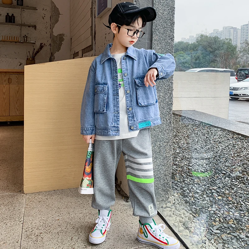 

Quick delivery Children's Clothing Boys Denim Jacket 4-15 Years Old Personality Design Coat, Korean Children's Windbreaker